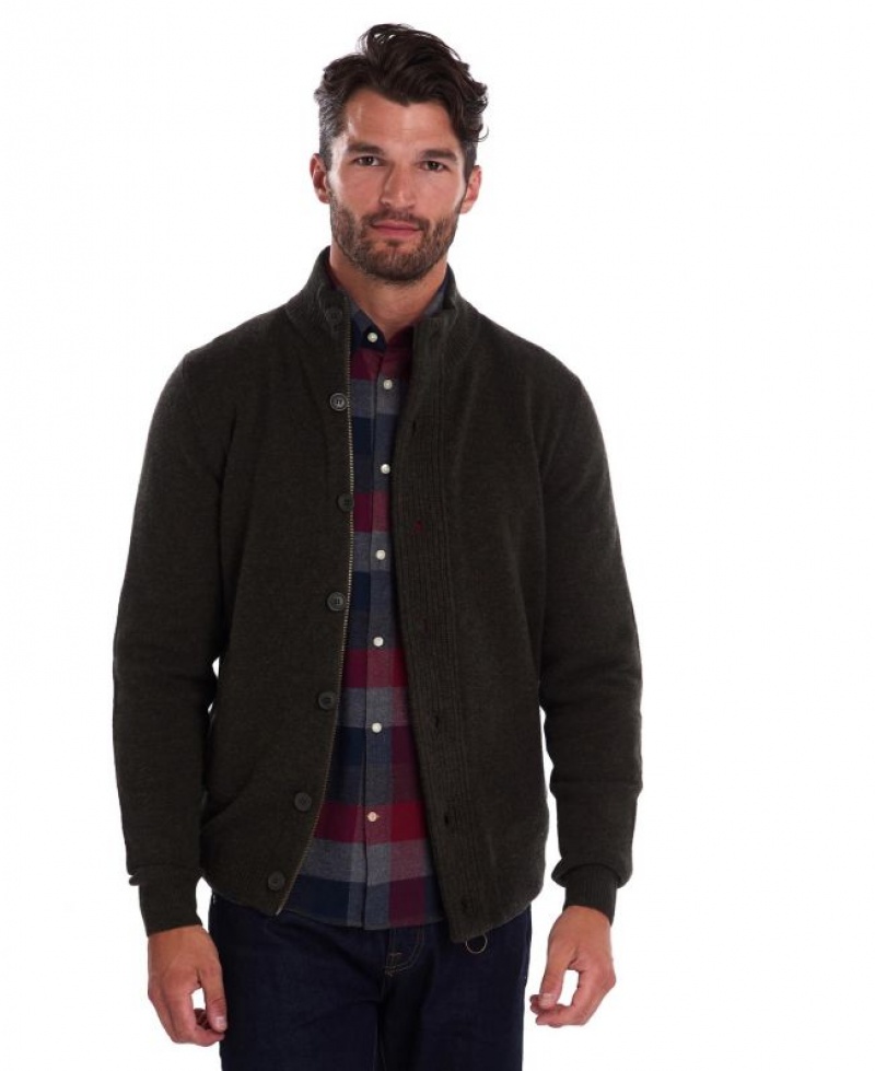 Dark Brown Men Barbour Patch Zip Thru Sweater | US-3698WDKBC