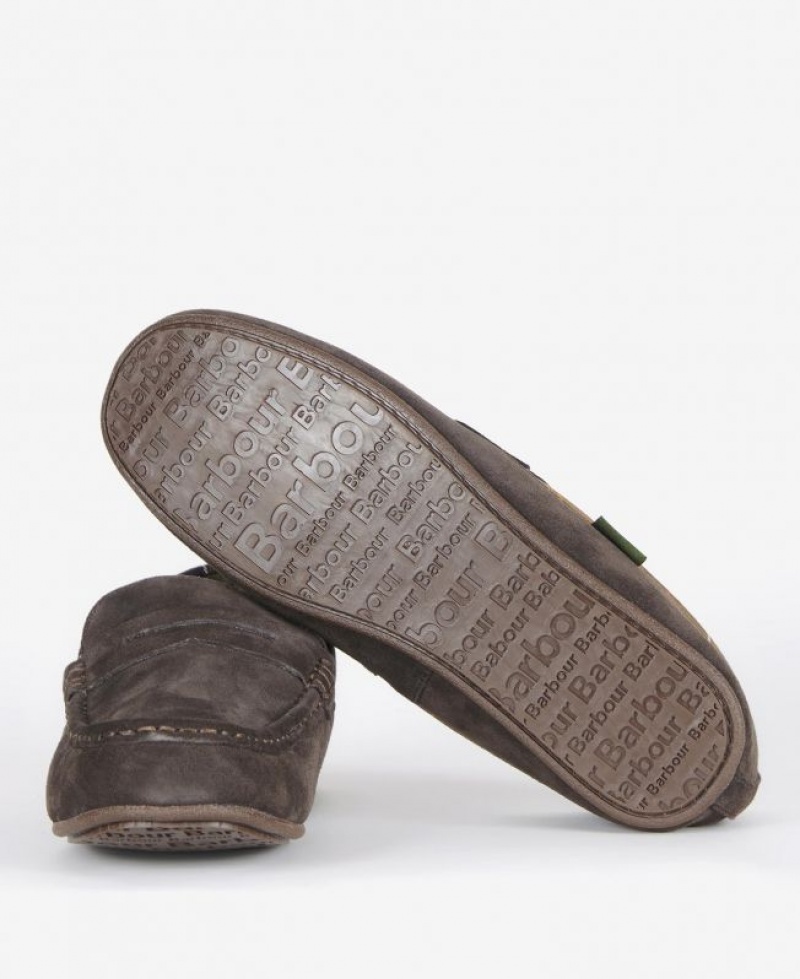 Dark Brown Men Barbour Porterfield Slippers | US-4805VRFHS