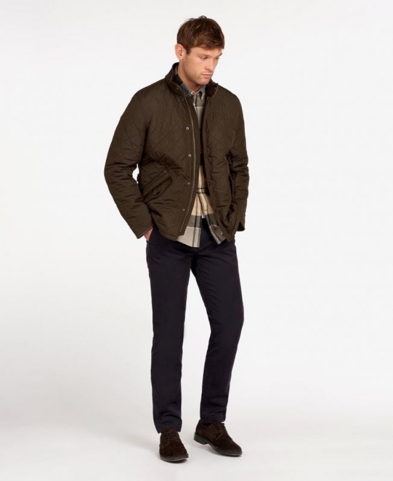 Dark Brown Men Barbour Powell Quilted Jacket | US-1582IKXTN