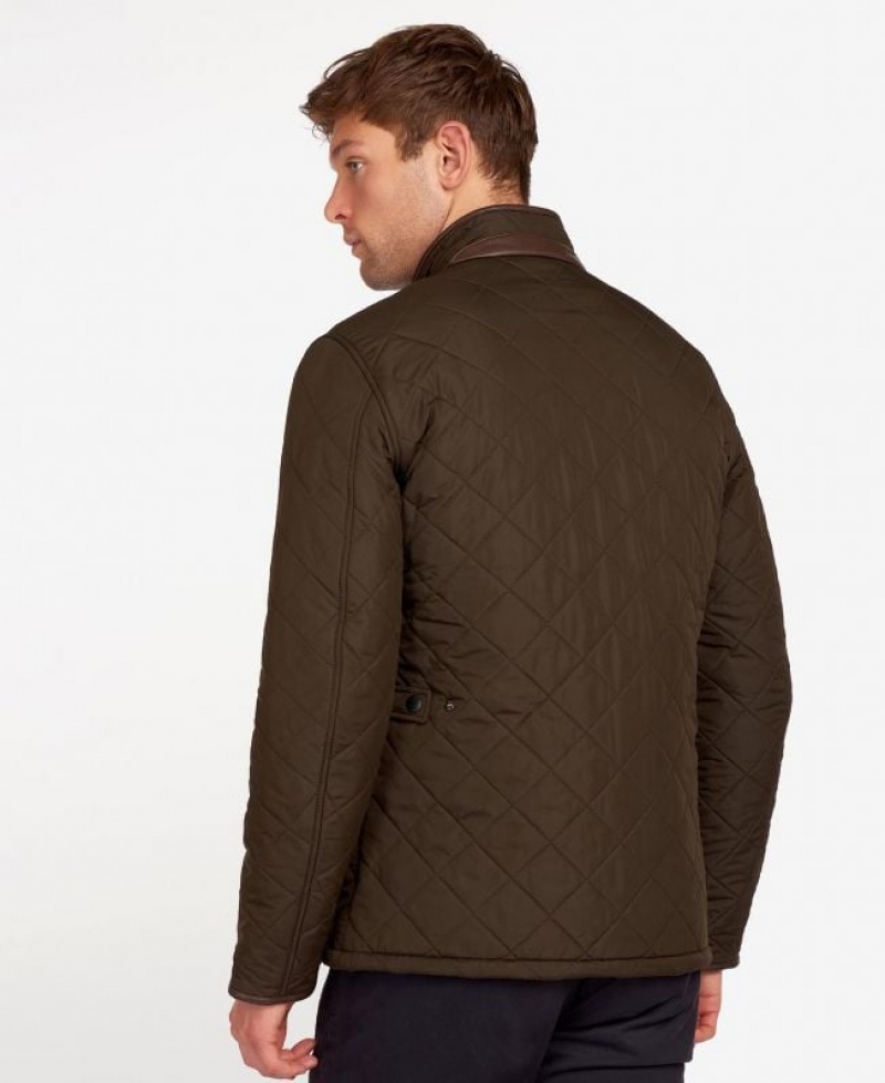 Dark Brown Men Barbour Powell Quilted Jacket | US-1582IKXTN