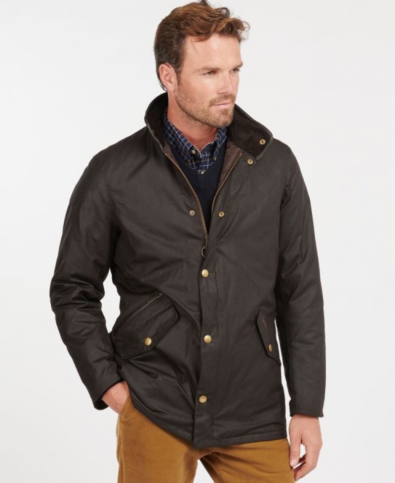 Dark Brown Men Barbour Prestbury Waxed Jacket | US-5078MVWGU