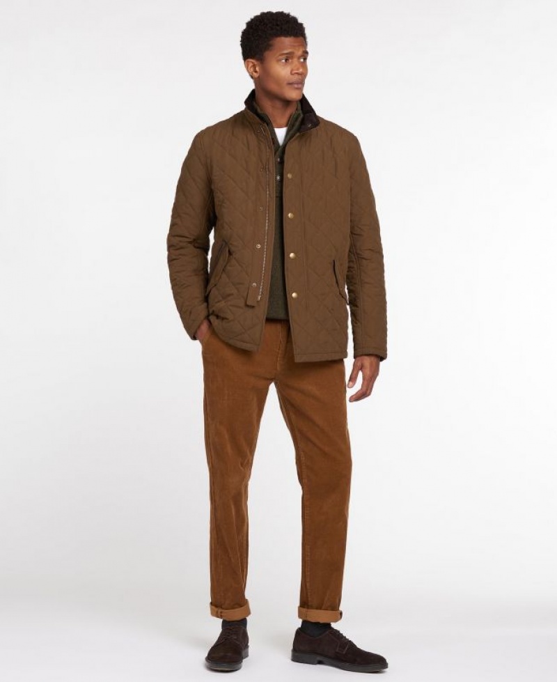 Dark Brown Men Barbour Shoveler Quilted Jacket | US-8539ZLQJC