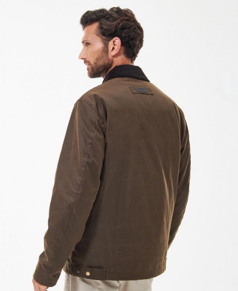 Dark Brown Men Barbour Spen Waxed Jacket | US-3587FSCUG