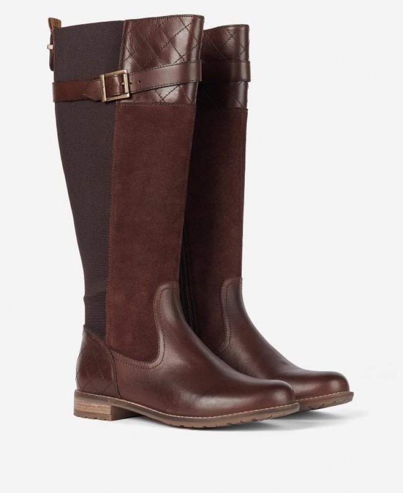 Dark Brown Women Barbour Ange Knee-High Boots | US-6974CSWUL