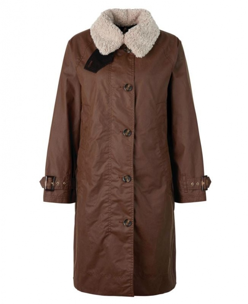 Dark Brown Women Barbour Malala Waxed Jacket | US-3701MUDPE