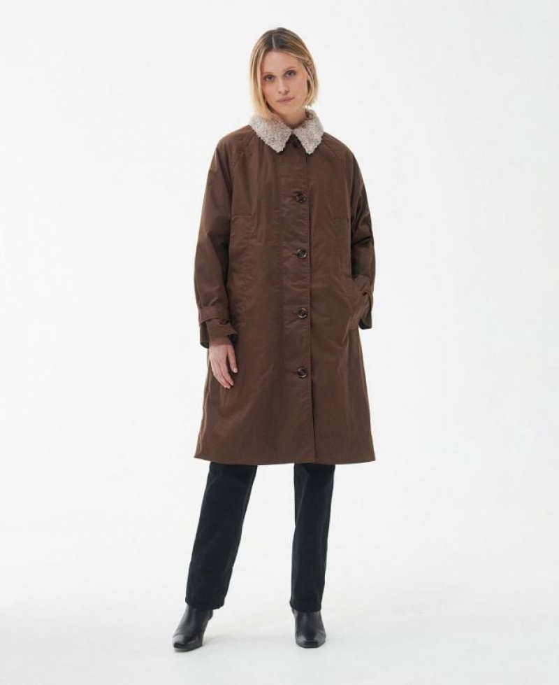 Dark Brown Women Barbour Malala Waxed Jacket | US-3701MUDPE