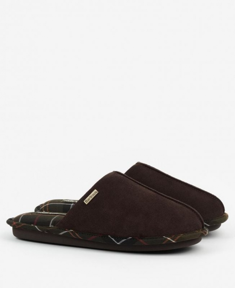 Dark Brown Women Barbour Simone Slippers | US-7293OVANY