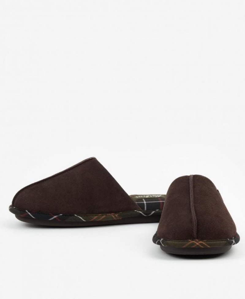 Dark Brown Women Barbour Simone Slippers | US-7293OVANY