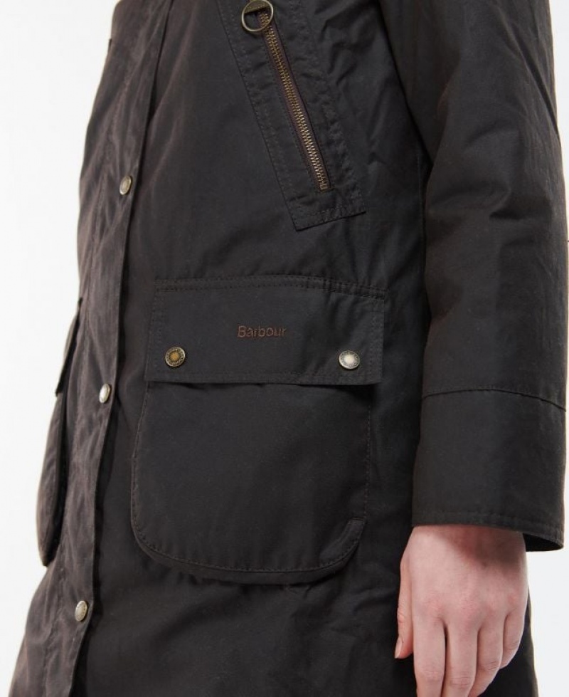 Dark Brown Women Barbour Stavia Waxed Jacket | US-8564QLPXE