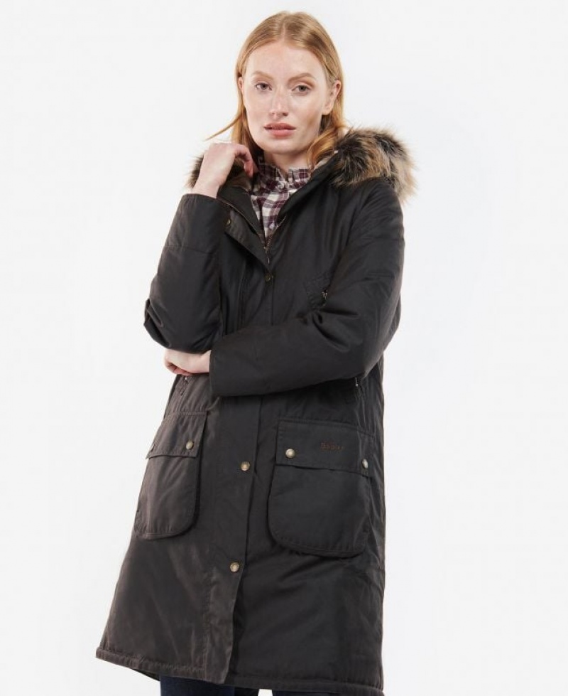 Dark Brown Women Barbour Stavia Waxed Jacket | US-8564QLPXE