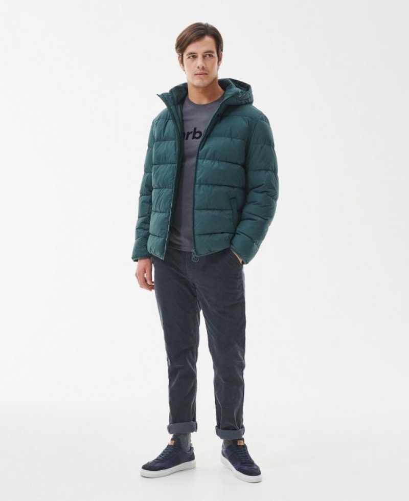 Dark Green Men Barbour Barton Quilted Jacket | US-1892HRZGX