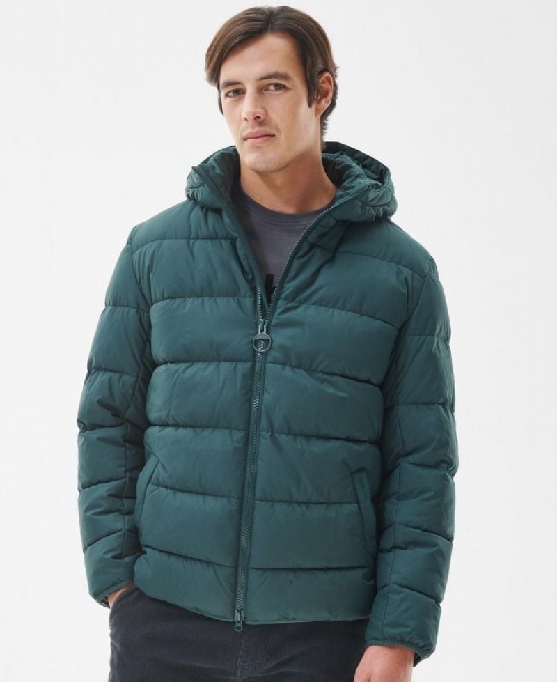 Dark Green Men Barbour Barton Quilted Jacket | US-1892HRZGX