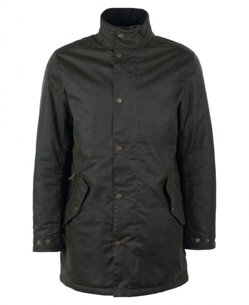 Dark Green Men Barbour Chelsea Mac Waxed Jacket | US-1572YPNXL