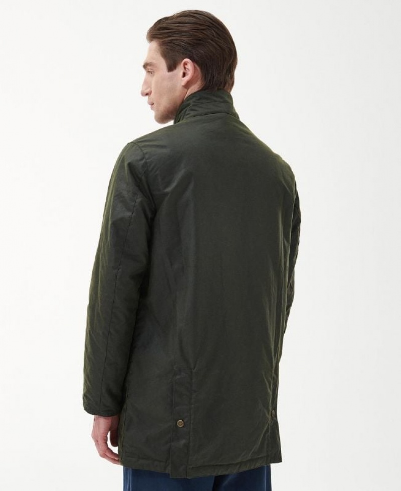 Dark Green Men Barbour Chelsea Mac Waxed Jacket | US-1572YPNXL