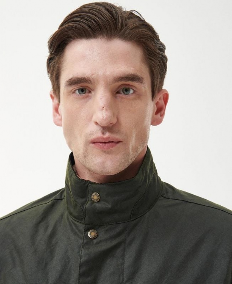 Dark Green Men Barbour Chelsea Mac Waxed Jacket | US-1572YPNXL