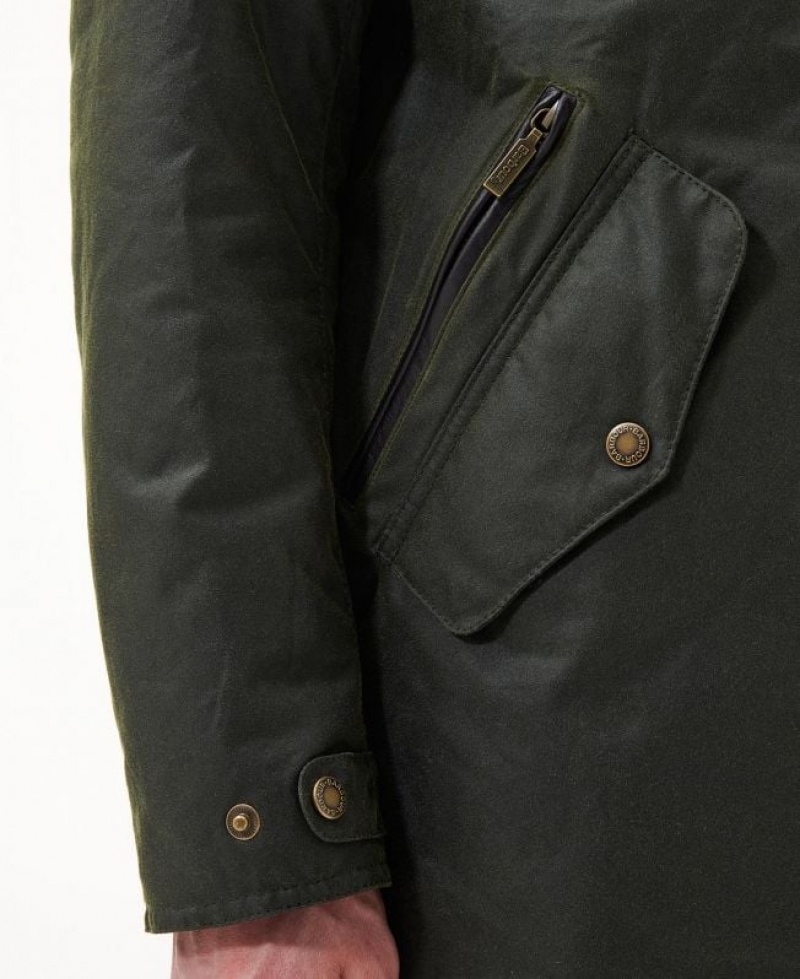 Dark Green Men Barbour Chelsea Mac Waxed Jacket | US-1572YPNXL