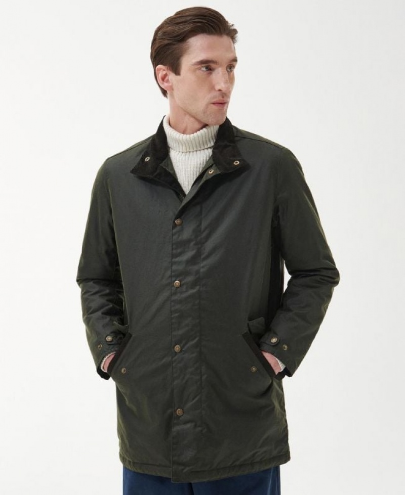 Dark Green Men Barbour Chelsea Mac Waxed Jacket | US-1572YPNXL