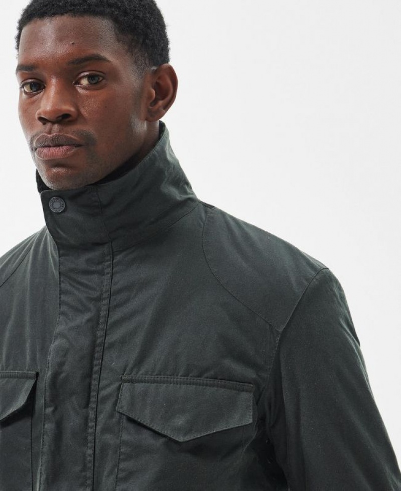 Dark Green Men Barbour Emble Waxed Jacket | US-2089QJMRY