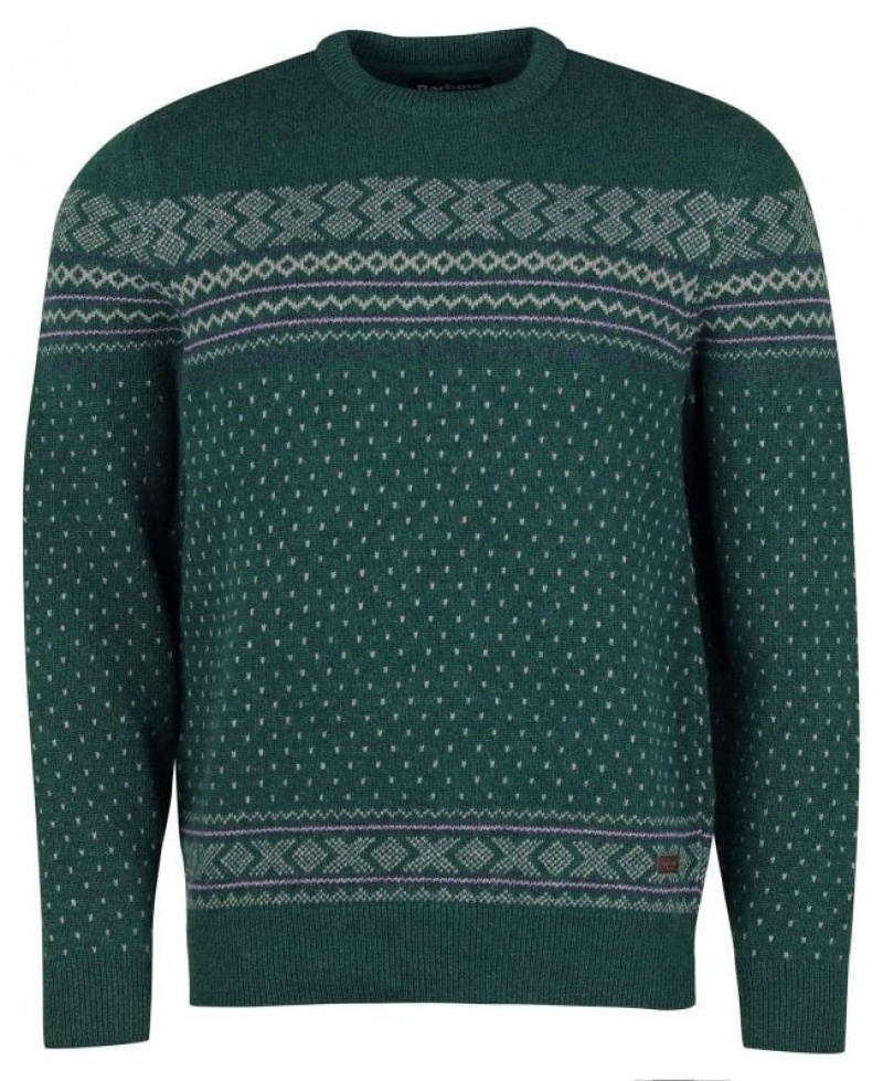 Dark Green Men Barbour Essential Fairisle Sweatshirt | US-4321XFUQM