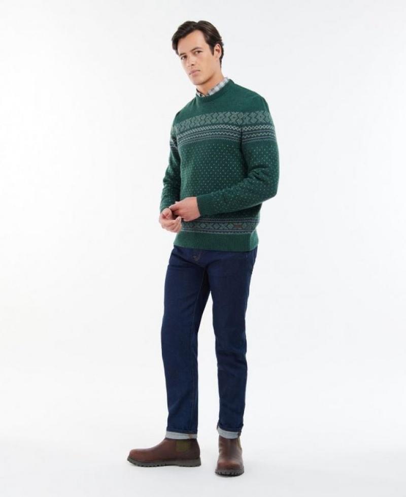 Dark Green Men Barbour Essential Fairisle Sweatshirt | US-4321XFUQM