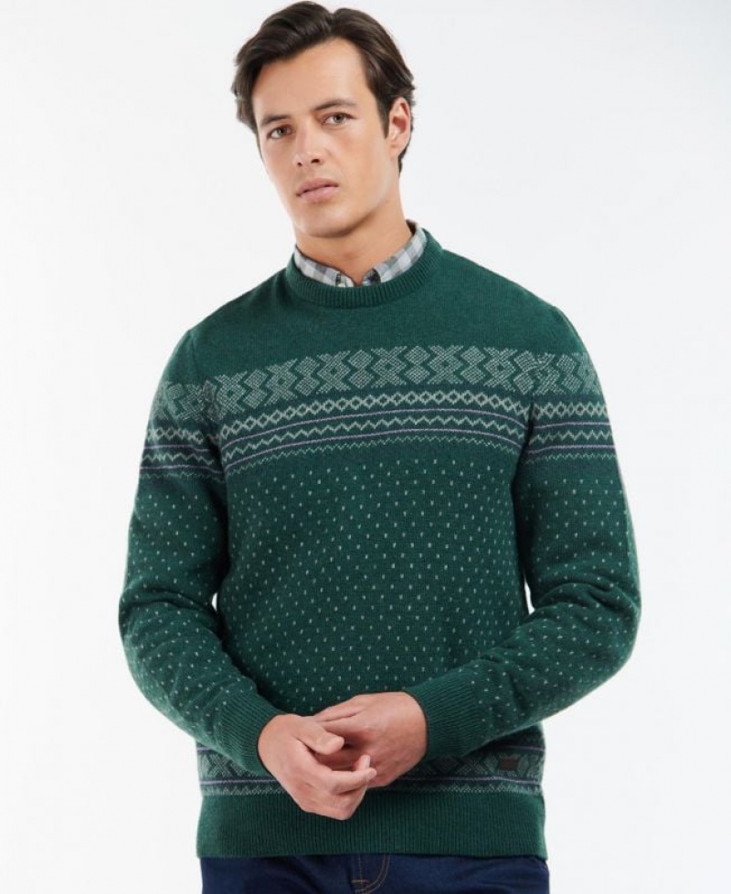 Dark Green Men Barbour Essential Fairisle Sweatshirt | US-4321XFUQM