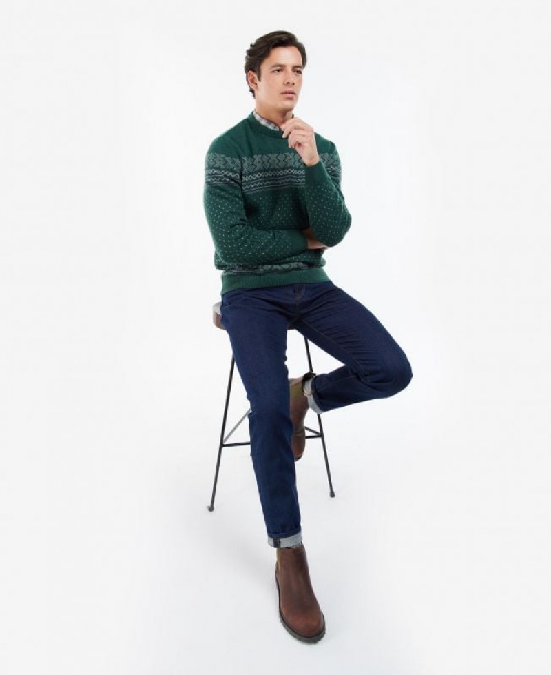 Dark Green Men Barbour Essential Fairisle Sweatshirt | US-4321XFUQM