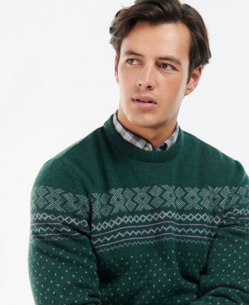 Dark Green Men Barbour Essential Fairisle Sweatshirt | US-4321XFUQM