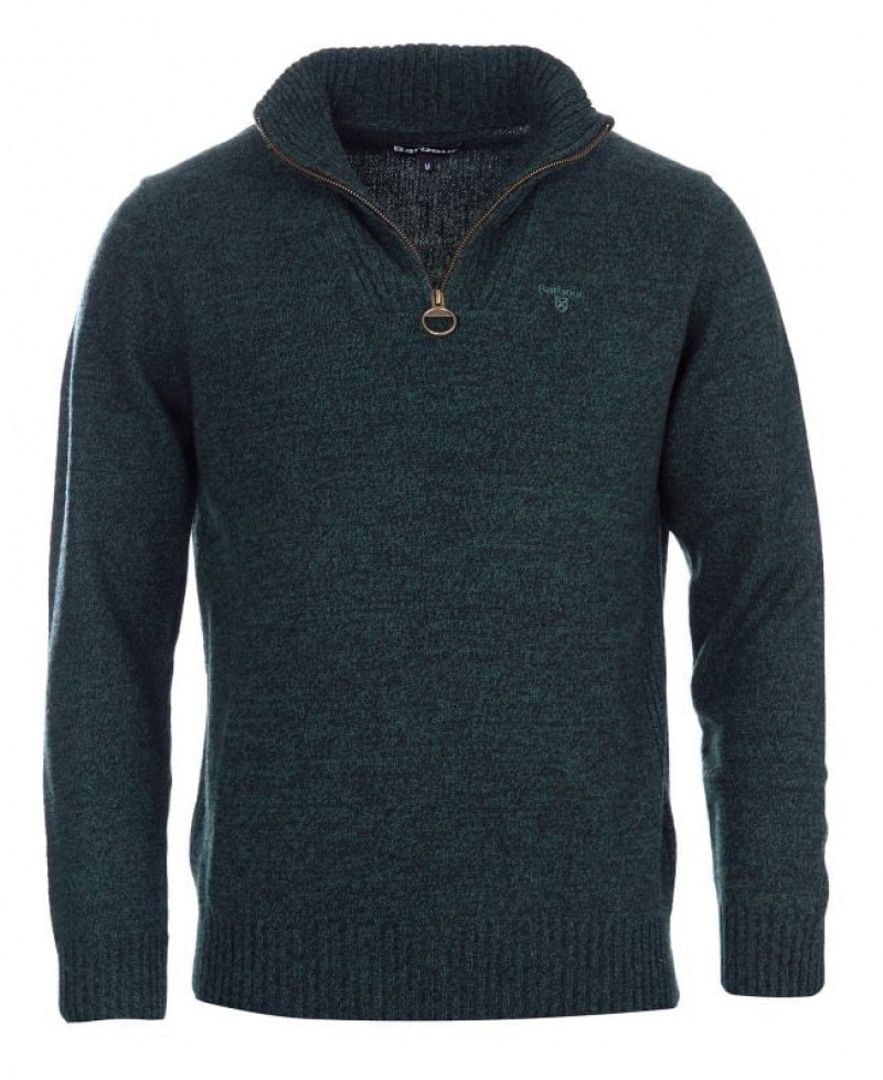 Dark Green Men Barbour Essential Lambswool Half Zip Sweater | US-1598HYXKQ