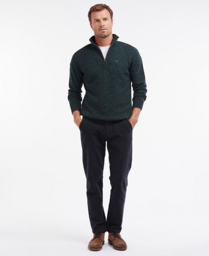 Dark Green Men Barbour Essential Lambswool Half Zip Sweater | US-1598HYXKQ