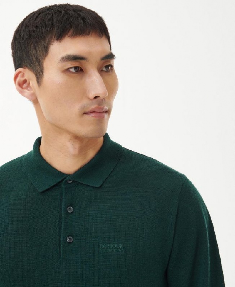 Dark Green Men Barbour International Merino Polo Shirt | US-2386SYTNZ