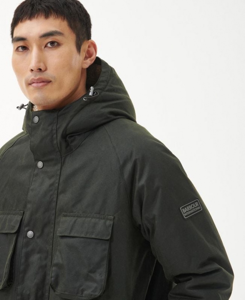 Dark Green Men Barbour International Tantallon Waxed Jacket | US-6814APWXB