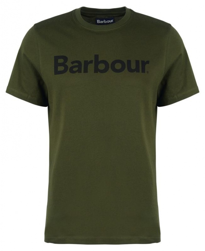 Dark Green Men Barbour Logo T-Shirts | US-2307DQLSH