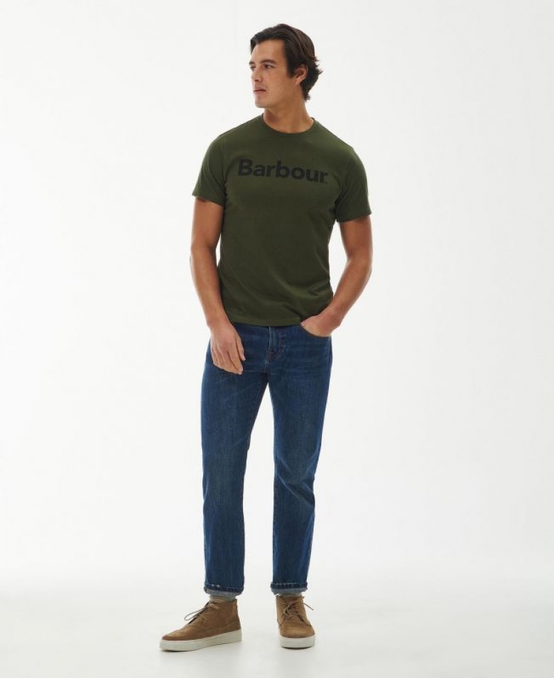 Dark Green Men Barbour Logo T-Shirts | US-2307DQLSH