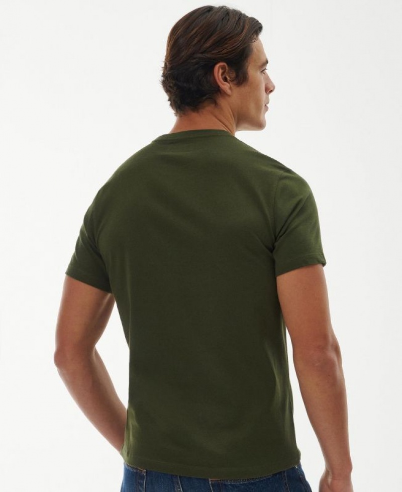 Dark Green Men Barbour Logo T-Shirts | US-2307DQLSH