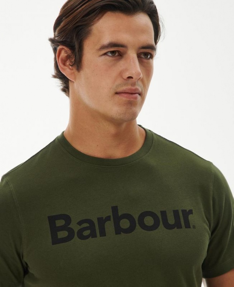 Dark Green Men Barbour Logo T-Shirts | US-2307DQLSH