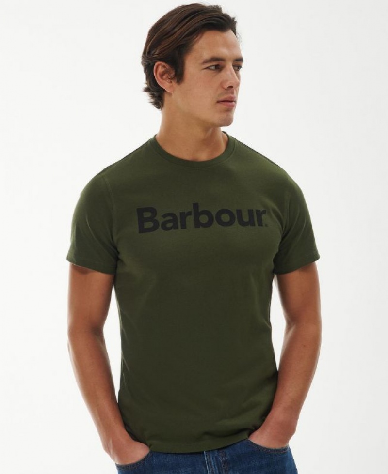 Dark Green Men Barbour Logo T-Shirts | US-2307DQLSH