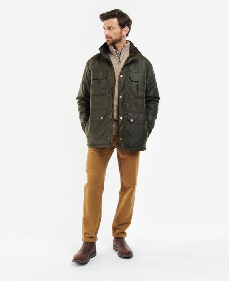 Dark Green Men Barbour Malcolm Waxed Jacket | US-6807ZJCIT