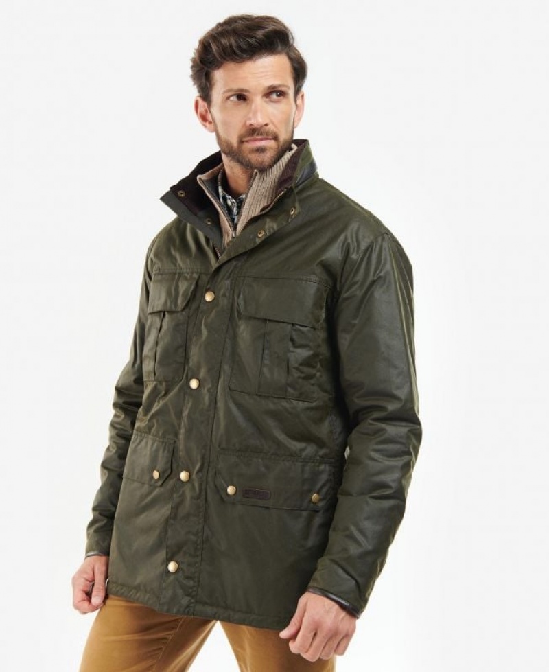 Dark Green Men Barbour Malcolm Waxed Jacket | US-6807ZJCIT