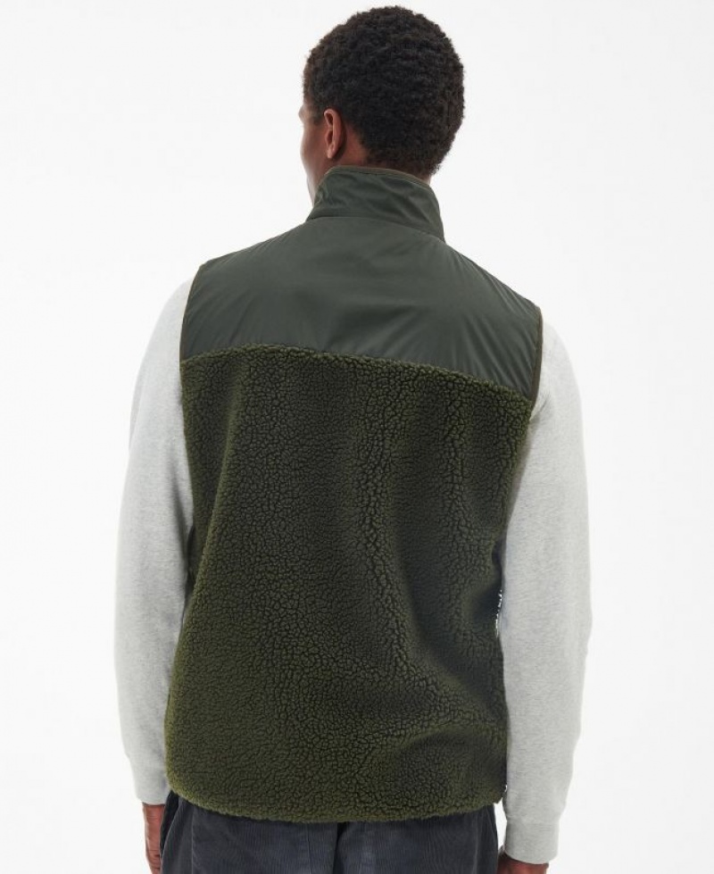 Dark Green Men Barbour Newlan Fleece Vest | US-8350YLOQF