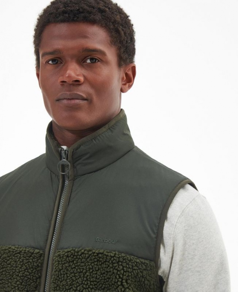 Dark Green Men Barbour Newlan Fleece Vest | US-8350YLOQF