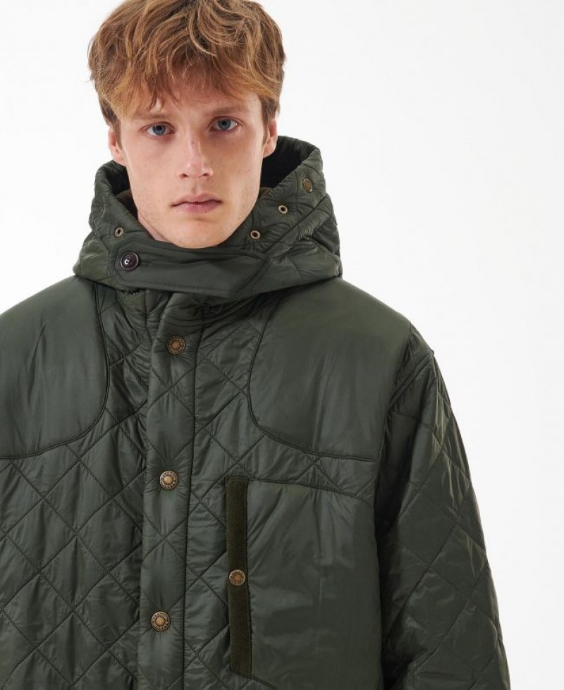 Dark Green Men Barbour Overnight Polar Quilted Parka Jacket | US-8014PSTZX