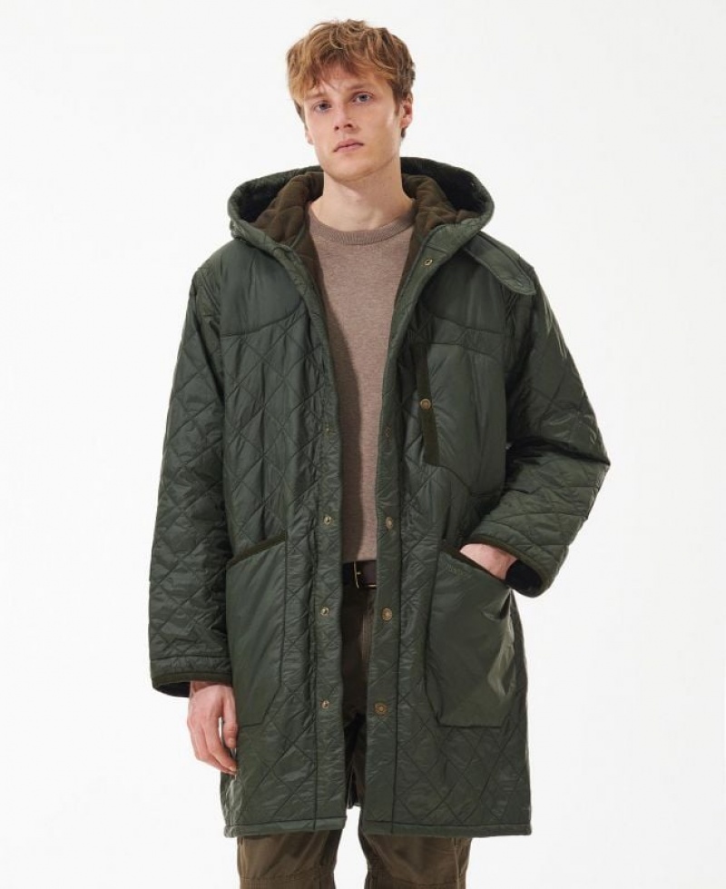 Dark Green Men Barbour Overnight Polar Quilted Parka Jacket | US-8014PSTZX