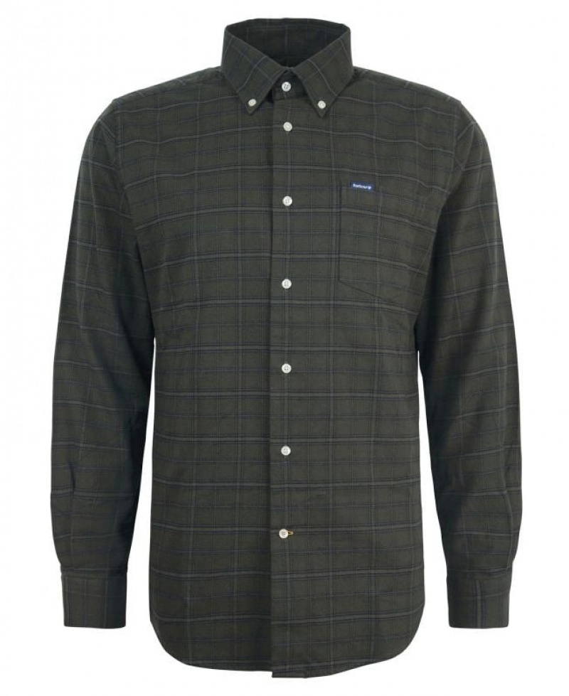 Dark Green Men Barbour Trundell Tailored Shirts | US-6014EJKWM