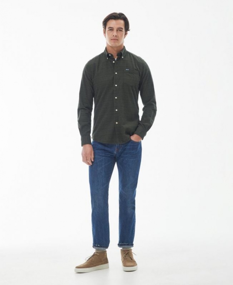 Dark Green Men Barbour Trundell Tailored Shirts | US-6014EJKWM