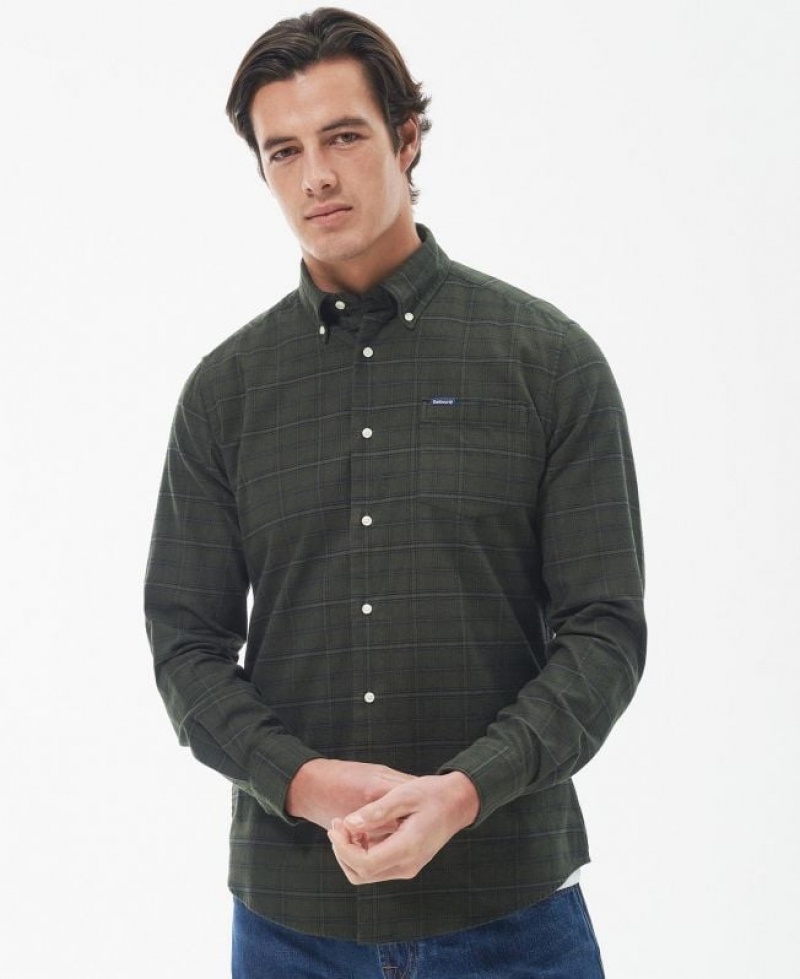 Dark Green Men Barbour Trundell Tailored Shirts | US-6014EJKWM