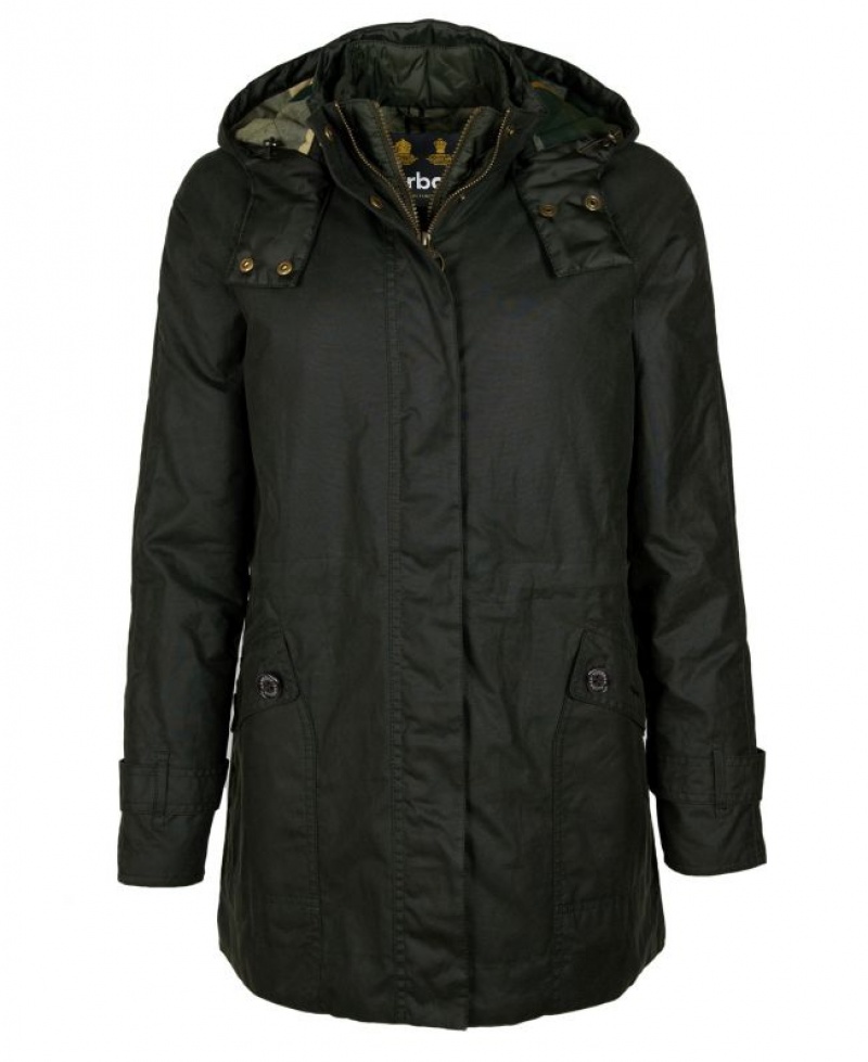 Dark Green Women Barbour Cannich Waxed Jacket | US-8372FQWXD