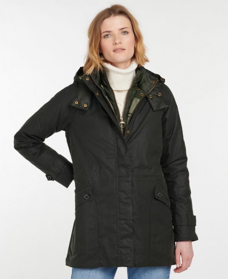 Dark Green Women Barbour Cannich Waxed Jacket | US-8372FQWXD