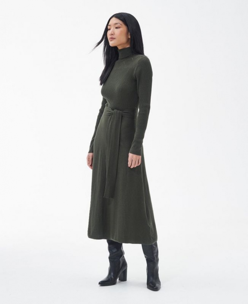 Dark Green Women Barbour Laverne Midi Dress | US-1038EMNZW