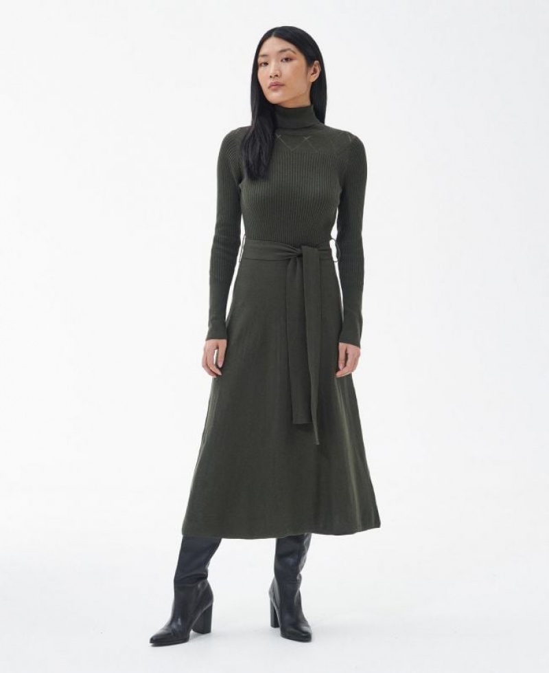 Dark Green Women Barbour Laverne Midi Dress | US-1038EMNZW