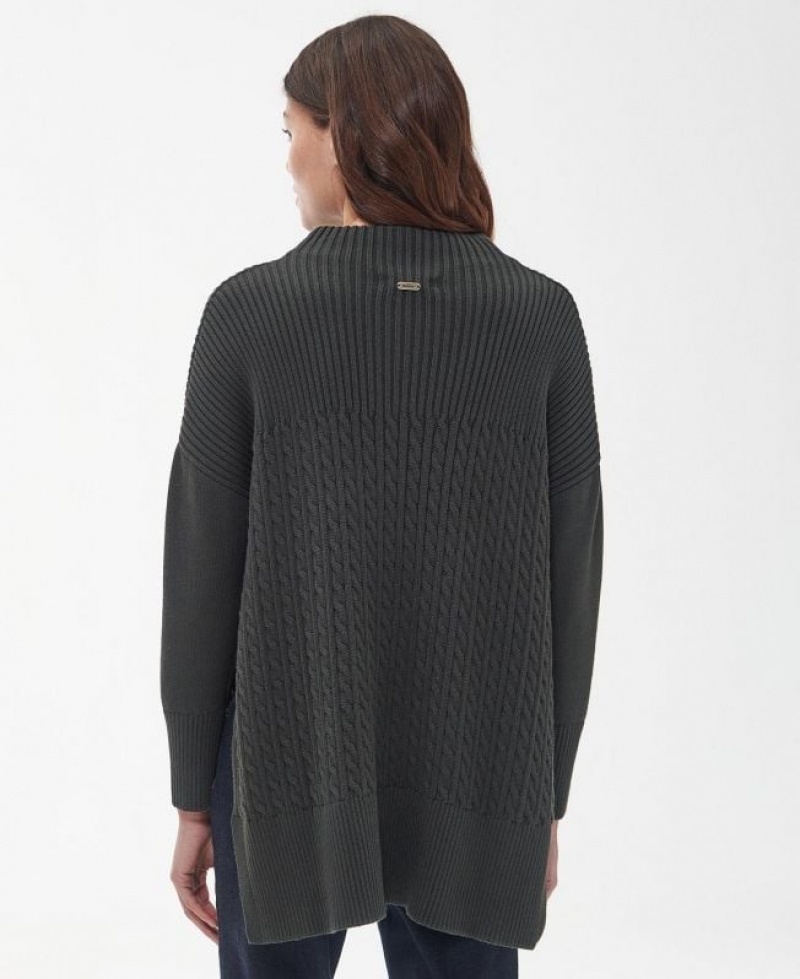 Dark Green Women Barbour Stitch Guernsey Cape Sweater | US-7061JAXEK